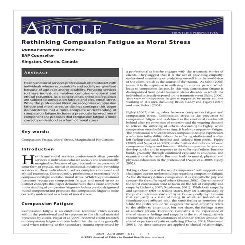 Rethinking Compassion Fatigue as Moral Stress | PDF