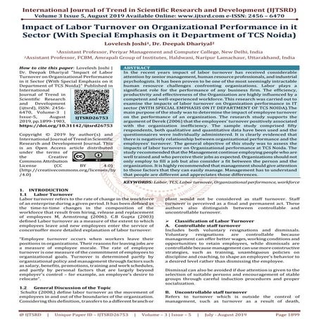 Impact of Labor Turnover on Organizational Performance in it Sector With Spec...
