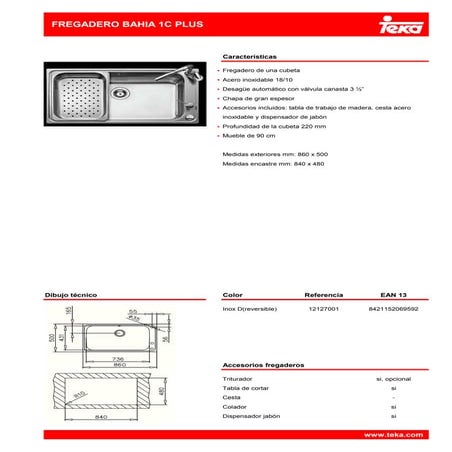 Fregadero Teka BAHIA 1C PLUS