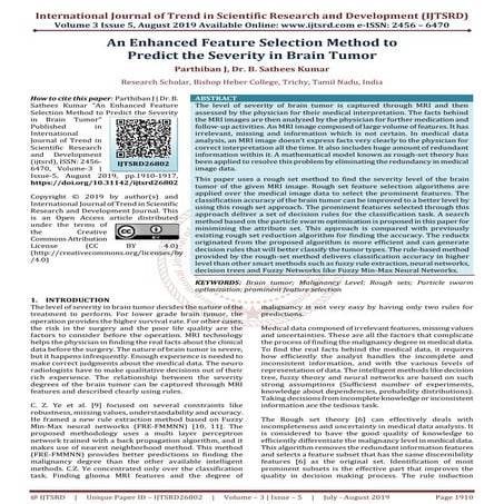 An Enhanced Feature Selection Method to Predict the Severity in Brain Tumor