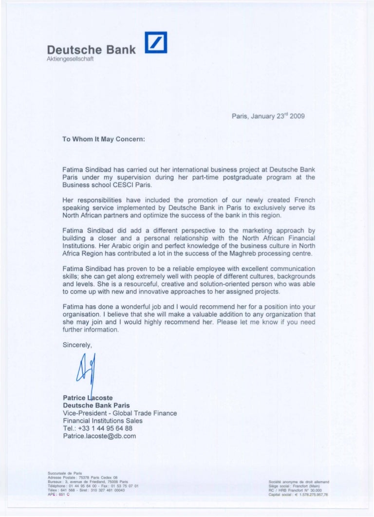 Recommendation Patrice Lacoste Vp Global Trade Finance Db