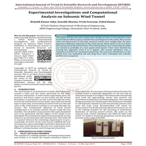 Experimental Investigations and Computational Analysis on Subsonic Wind Tunnel