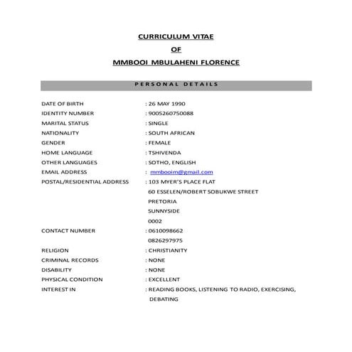 CURRICULUM VITAE DG Nkosi | DOCX