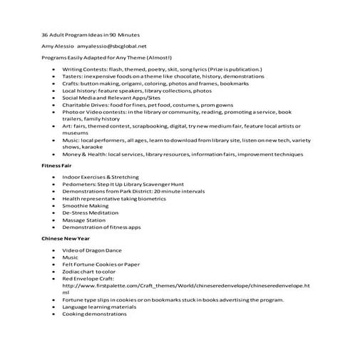 36 Adult Program Ideas in 90 Minutes: Outline (Sept. 2018)