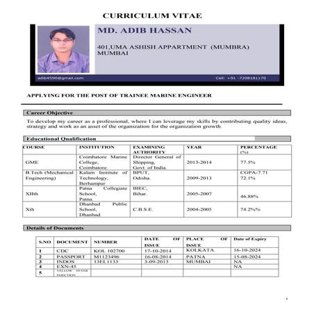 Adib's Resume for 3/E Post | DOC