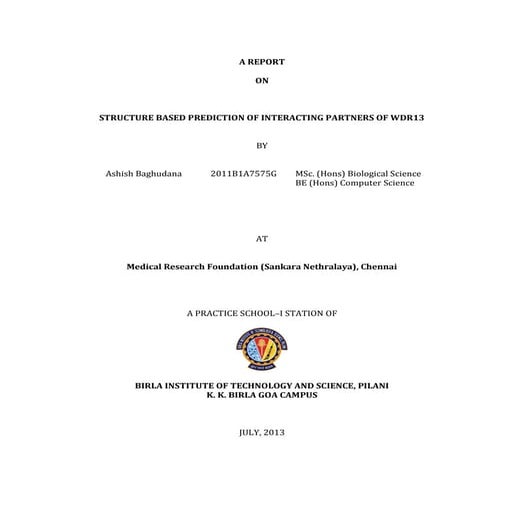 Structure Based Prediction of Interacting Partners of WDR13