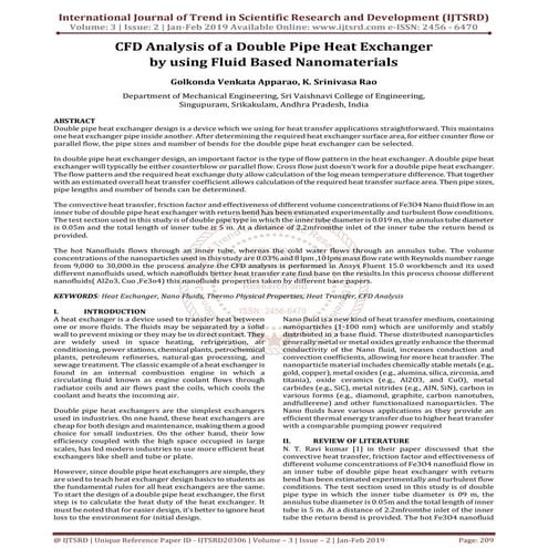 CFD Analysis of a Double Pipe Heat Exchanger by using Fluid Based ...