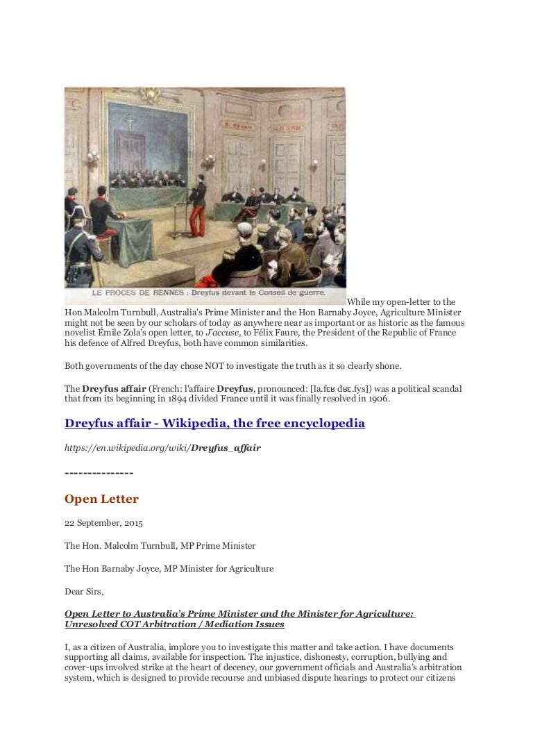 22 September 15 Open Letter To Australia S Prime Minister The Hon M