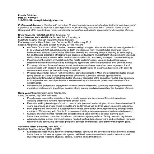 2017 - Frank Gilchriest - New Resume - January 13