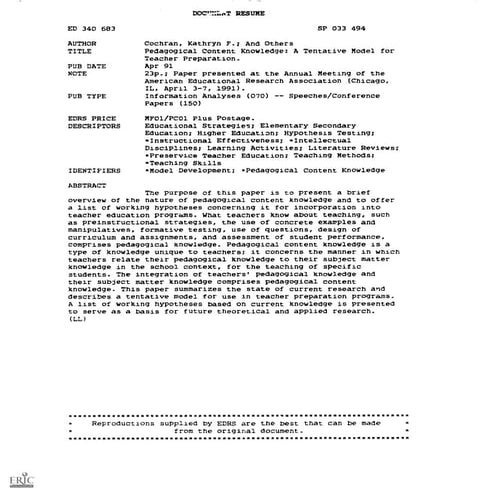 37.pedagogical content knowledge cochran