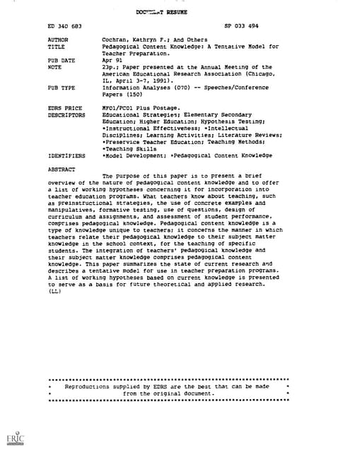 37.pedagogical content knowledge cochran