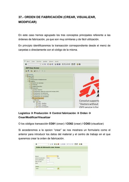 37. orden de fabricación (crear, visualizar, modificar)