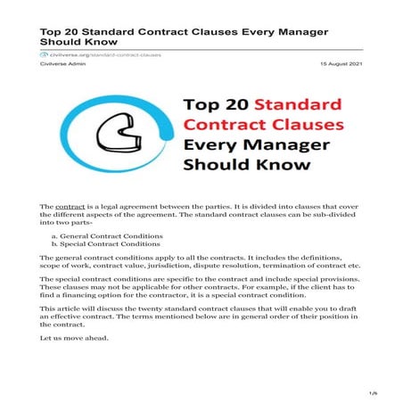 Top 20 Standard Contract Clauses Every Manager Should Know