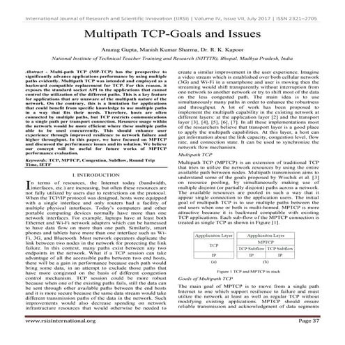 Multipath TCP-Goals and Issues