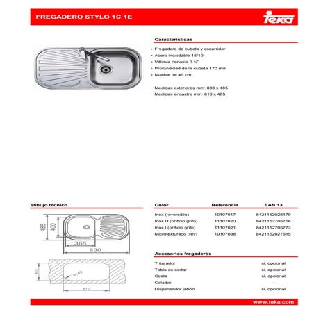 Fregadero Teka STYLO 1C 1E