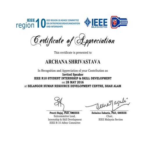 Certificate of Appreciation ARCHANA PPT