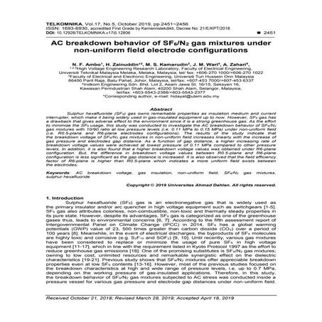 AC breakdown behavior of SF6/N2 gas mixtures under non-uniform field electrod...