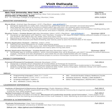 Vinit Deliwala Resume