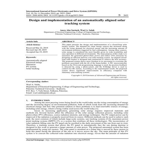 Design and implementation of an automatically aligned solar tracking ...