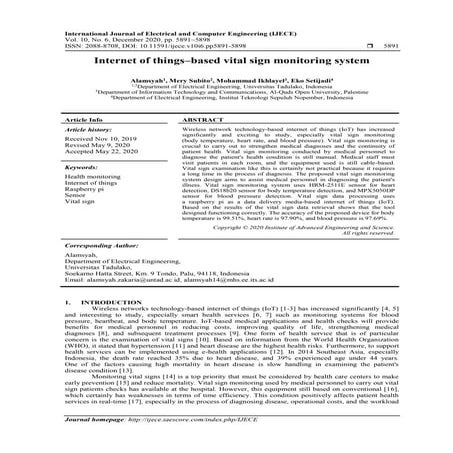 Internet of things–based vital sign monitoring system 