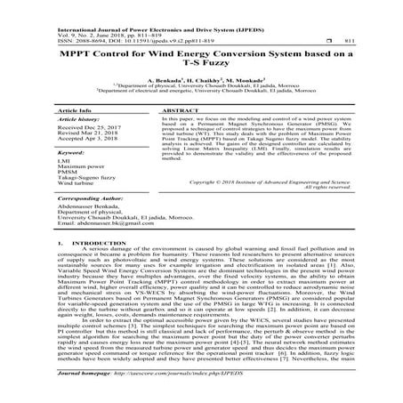 MPPT Control for Wind Energy Conversion System based on a T-S Fuzzy