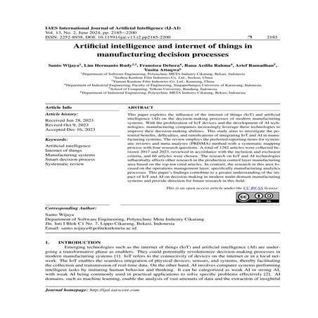 Artificial intelligence and internet of things in manufacturing ...