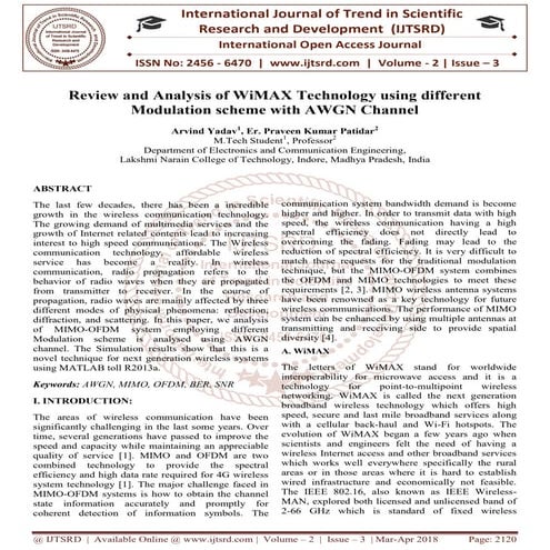 Review and Analysis of WiMAX Technology using different Modulation scheme wit...