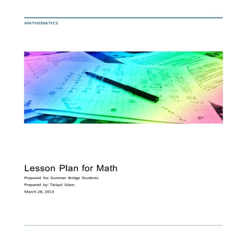 Sample Lesson Plan for College Algebra 