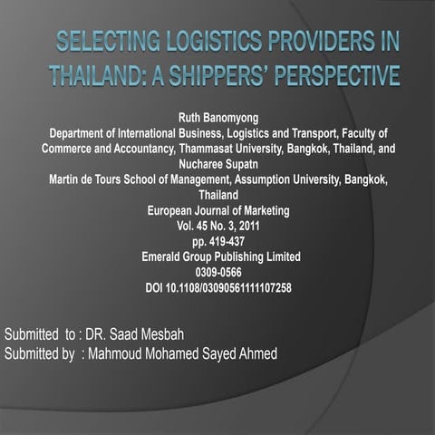 Selecting logistics providers in Thailand a shippers’ perspective
