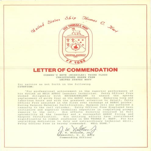 Letter of Commendation Hart