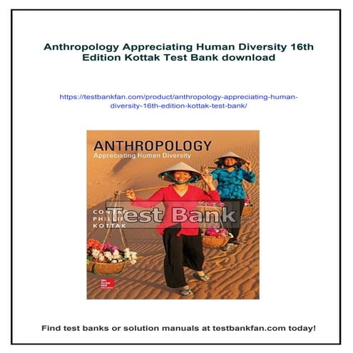 Anthropology Appreciating Human Diversity 16th Edition Kottak Test Bank | PDF