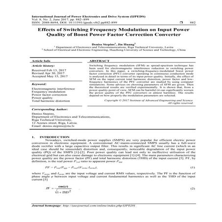 Effects of Switching Frequency Modulation on Input Power Quality of Boost Pow...