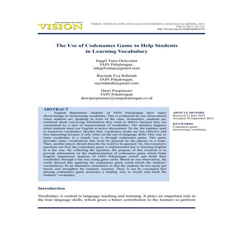 The Use of Codenames Game to Help Students in Learning Vocabulary