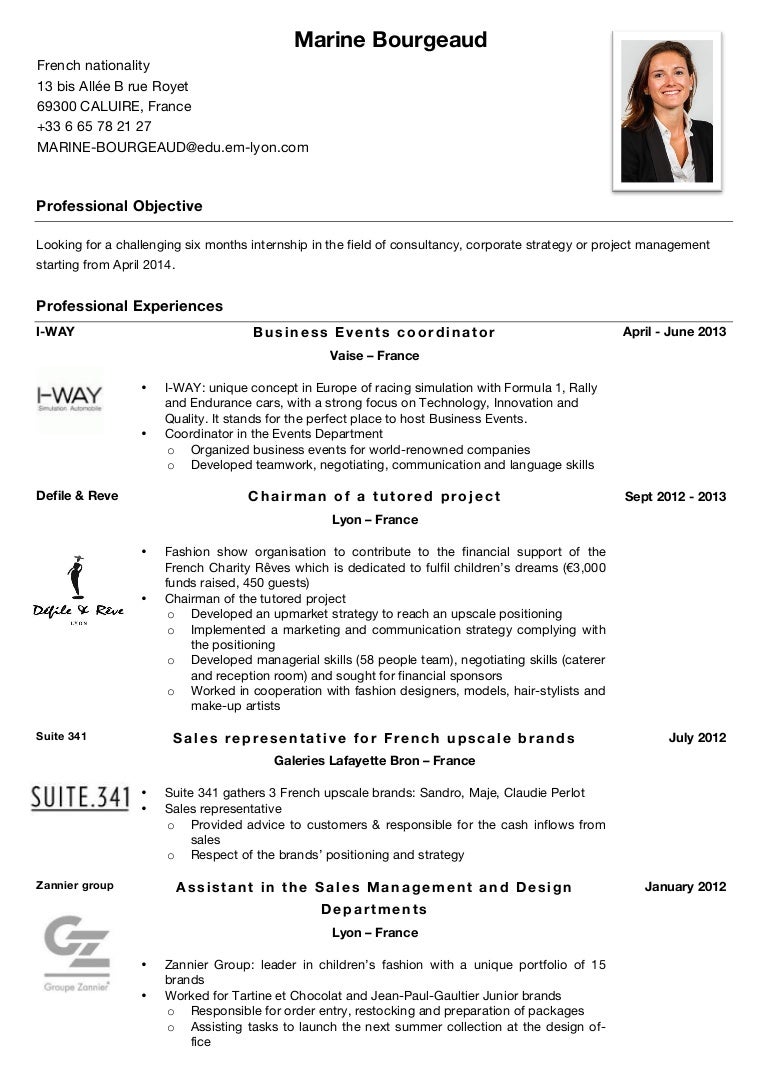 cv marine bourgeaud bastien curriculum vitae format