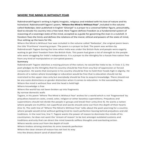 Where The Mind Is Without fear