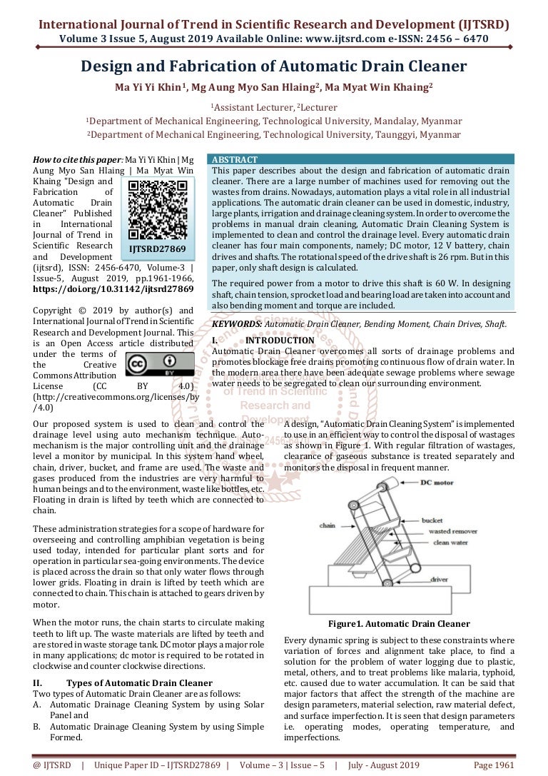 Design and Fabrication of Automatic Drain Cleaner
