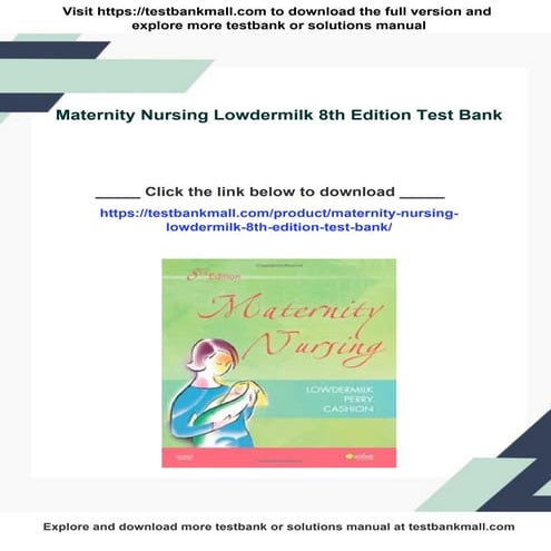 Maternity Nursing Lowdermilk 8th Edition Test Bank | PDF