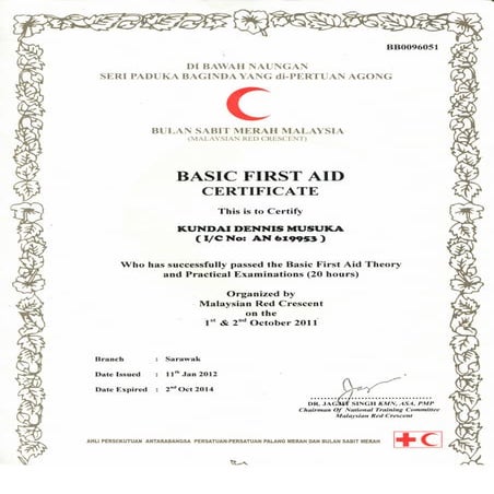 First Aid Certificate