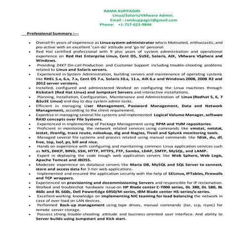 rama linux  solaris vmware admin resume