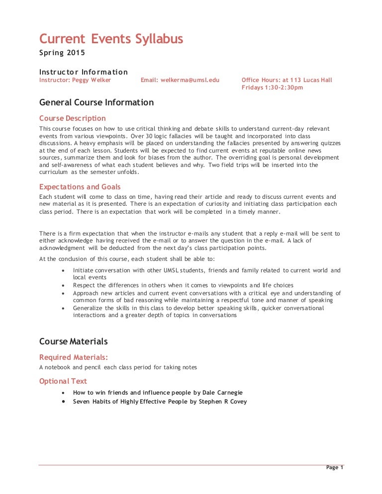 Umsl Finals Schedule Spring 2022 Current Events Syllabus