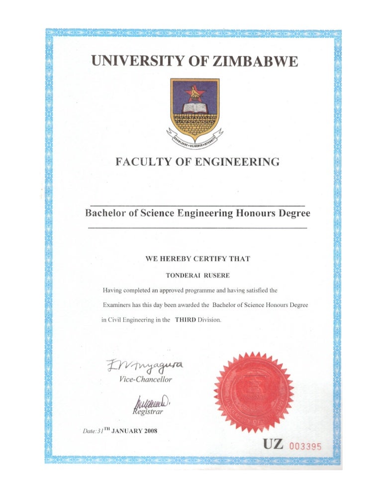 university of zimbabwe certificate university degree certificate sample