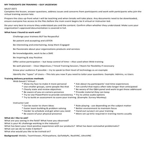 My thoughts on training