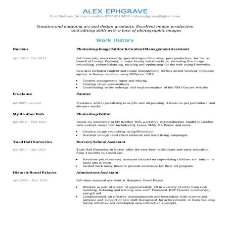 Alex Ephgrave Curriculum Vitae