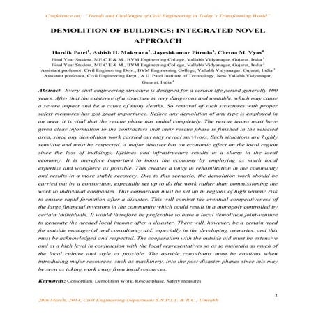 DEMOLITION OF BUILDINGS: INTEGRATED NOVEL APPROACH