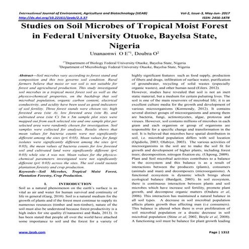 Studies on Soil Microbes of Tropical Moist Forest in Federal University Otuok...