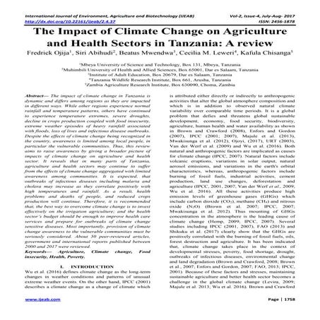 The Impact of Climate Change on Agriculture and Health Sectors in Tanzania: A...