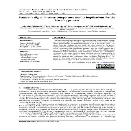 Student’s digital literacy competence and its implications for the ...
