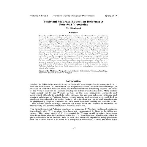 Pakistani Madrasa Education Reforms Viewpoint