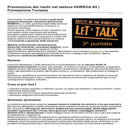 Prevenzione dei rischi nel settore HORECA #2 | PDF