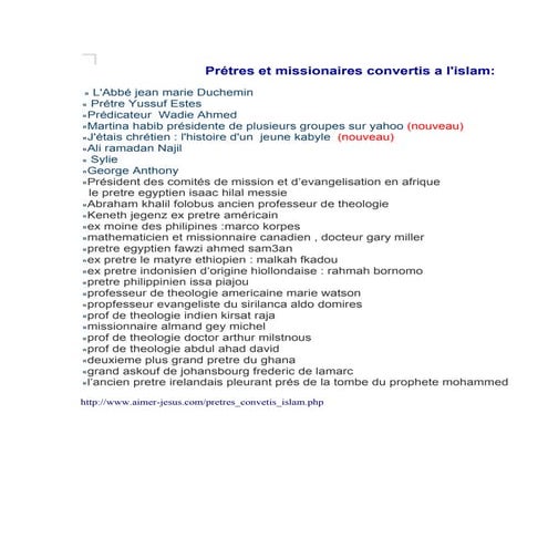 Prêtres et Missionnaires Convertis à l'Islam